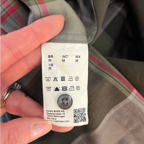 Boss Hugo Boss Mens Slim Fit Plaid Button Up Top Size Medium Gray Red Career - Picture 5 of 8